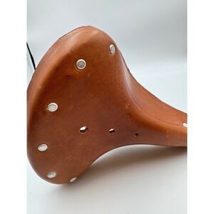 Vintage Brown Leather Bicycle Saddle Triple Spring Riveted Cruiser Bike Seat